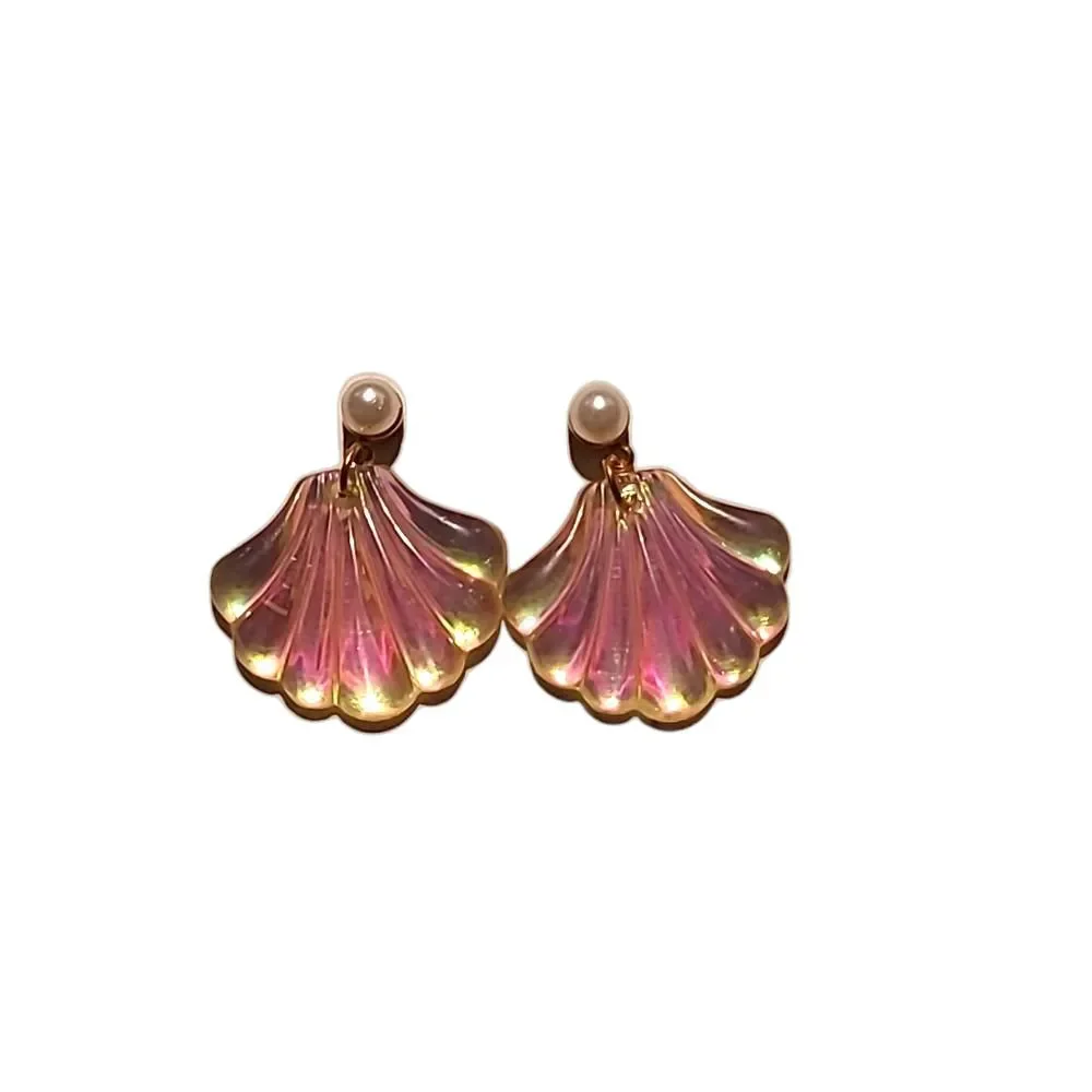 $3 ADD ON Bohemian Pearl Seashell Earring Gold Pink Glitter Shiny Beachy Boho